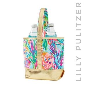 Lilly Pulitzer Blue Gold Fan Sea Pants Wine Tote
